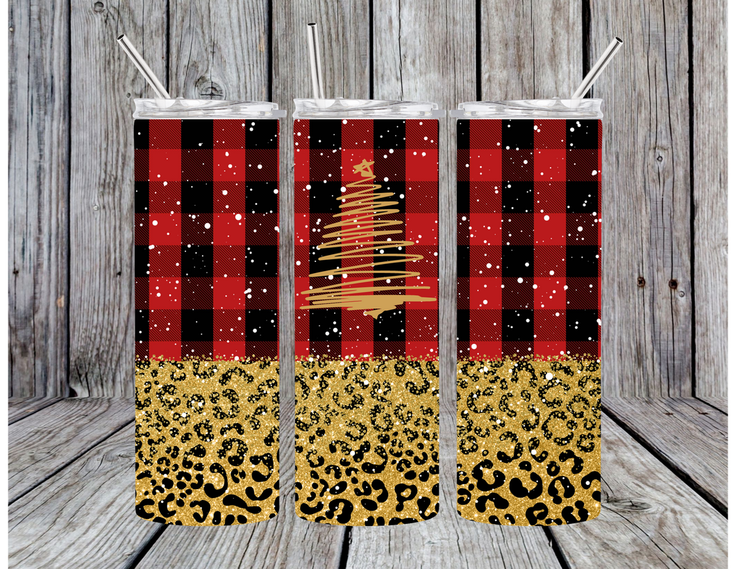 leopard and buff plaid tumbler